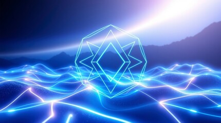 Holographic Light Waves in Motion with Futuristic Digital Glow