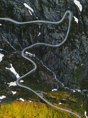 Winding mountain road aerial view