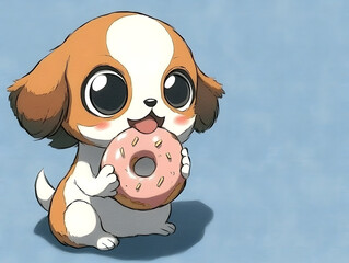Naklejka premium Cute Dog Enjoying a Donut in a Sunny Room, Perfectly Capturing the Playful Spirit of a Spaniel
