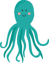 Funny hand drawn octopus illustration. Cute smiling childish character isolated on white background