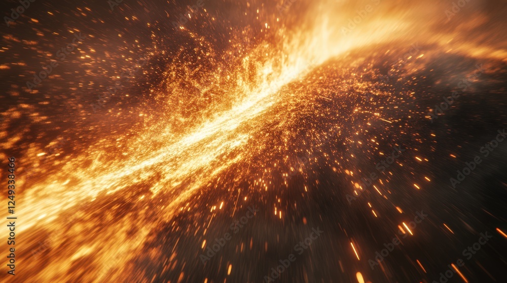 Wall mural a fiery explosion in space with a lot of sparks flying out