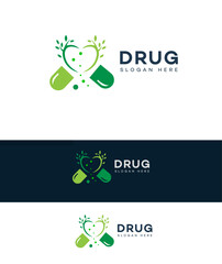 Natural Drug Logo Design Herbal Medicine Capsule Heart