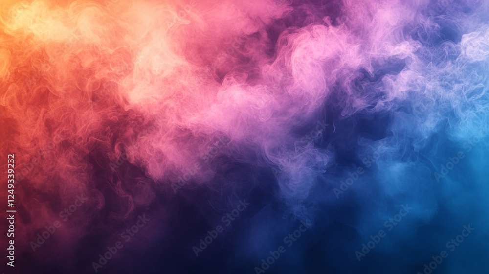 Poster A stunning array of colorful smoke forms a mesmerizing explosion on a vivid background, blending pink, blue, purple, and orange in a hyper-realistic style ideal for wallpaper designs