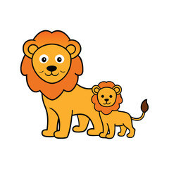 A lion and her cab colorful vector art illustration