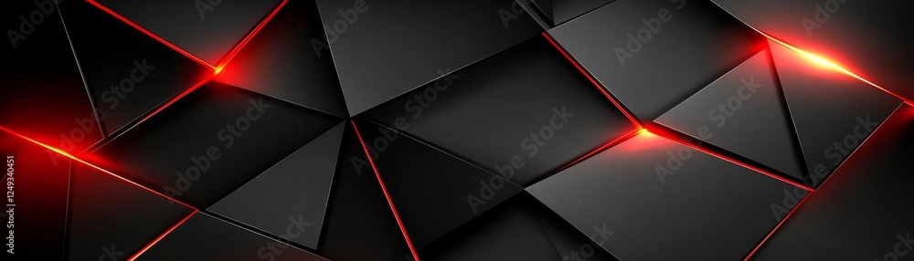 Poster a sleek, modern abstract design featuring dark geometric shapes with subtle red accents, creating a 