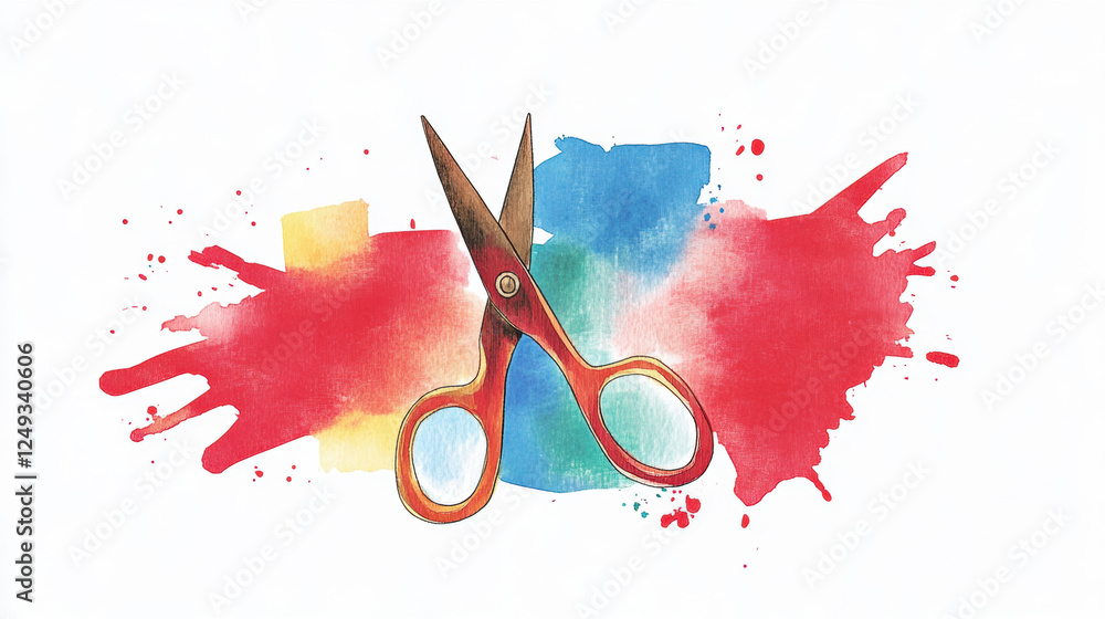 Poster serial killer, a close-up image of old, rusted scissors on a vibrant red background, showcasing text