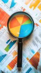 Magnifying Glass on Pie Chart and Financial Documents