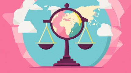 Balanced Justice Symbol with Global Map Background