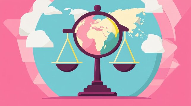 Balanced Justice Symbol with Global Map Background