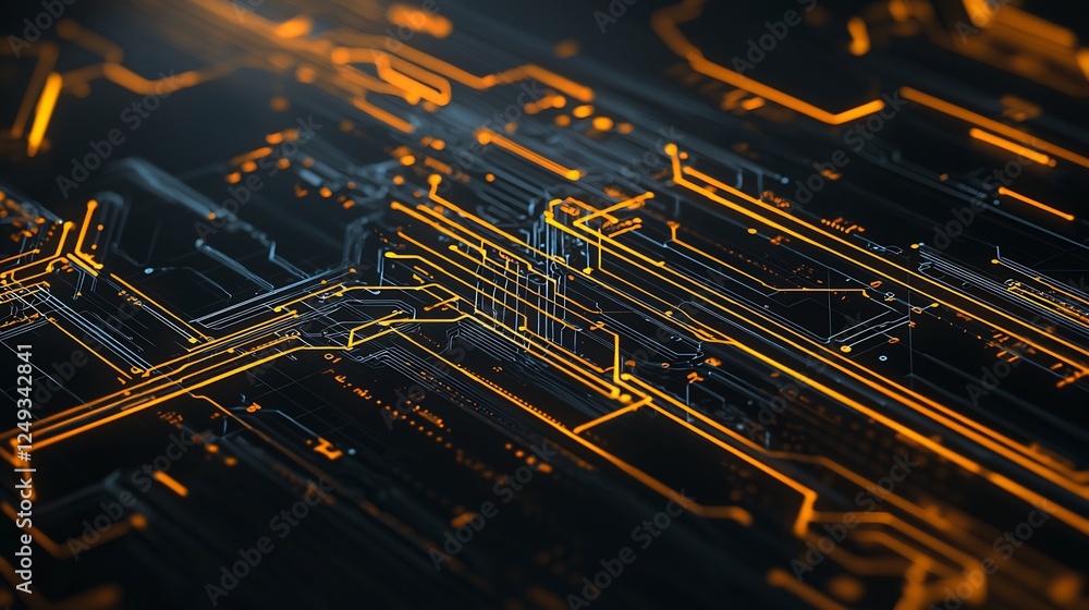 Aufkleber abstract circuit board with glowing lines on dark background technology design