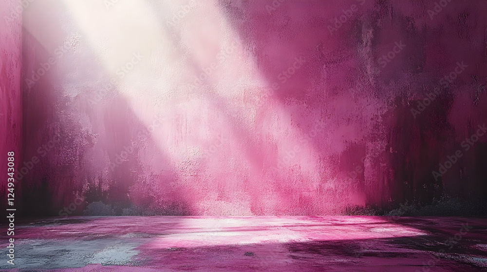 Poster light streams into an empty violet room, creating a focus point, for backgrounds, or product present