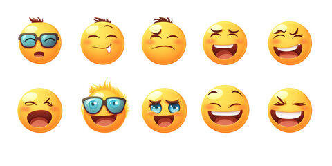Fototapeta premium Collection of Funny Emoji Isolated on Transparency background – Playful Facial Expressions and Modern Digital Icons for Communication, Branding, and Web Projects