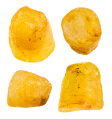 samples of raw yellow sapphire minerals isolated