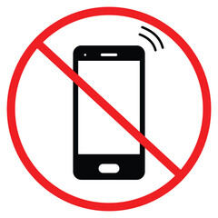 Mobile Phone prohibited. No mobile phone sign vector illustration, Warning Icon Don't use mobile phone symbol, Mobile Phone prohibited. No cell phone sign, restricted area sign for phone.