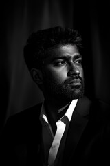 Fototapeta premium Black and white portrait of an assertive Indian man