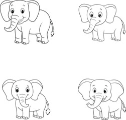 A set of Elephant line art vector illustration.