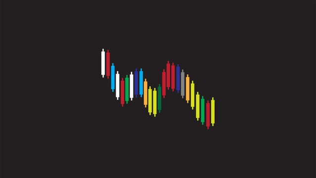 Stock market candlestick chart on black background.