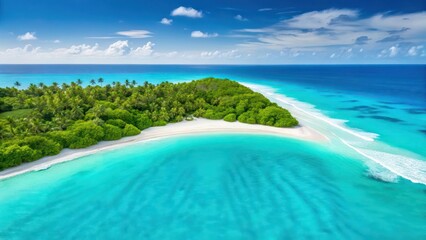 Fototapeta premium Idyllic Secluded Island Surrounded by Pristine White Sand Beaches and Clear Blue Waters