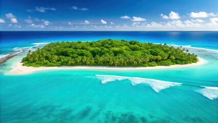 Obraz premium Idyllic Secluded Island Surrounded by Pristine White Sand Beaches and Clear Blue Waters