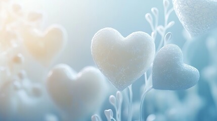 Fototapeta premium Delicate Frosted Hearts on a Soft Blue Background for Romantic Themes