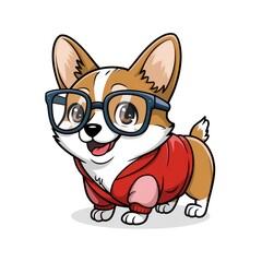 Adorable Cartoon Corgi Dog with Glasses in a Cute and Playful Pose