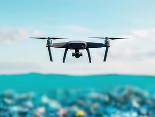 Naklejka premium Autonomous drone fleet monitoring and cleaning ocean plastic waste