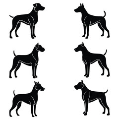 Six Black and White Dog Silhouette Illustrations