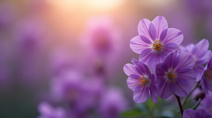 Fototapeta premium Beautiful purple blossoms celebrating International Women’s Day on March 8th, set against a colorful, softly blurred backdrop.
