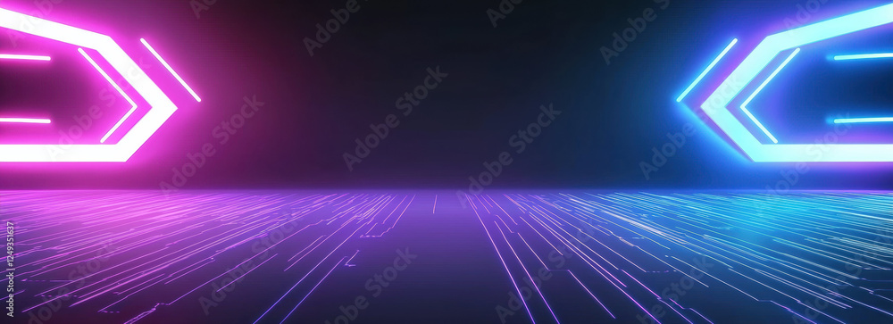 Poster futuristic digital wallpaper with neon lights and glowing lines creating vibrant atmosphere