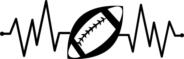 American football  heart beat ECG,EKG electrocardiogram pulse svg vector vector icon art t shirt design for football lover
