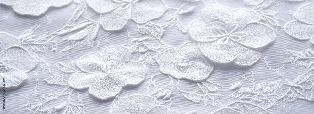 Poster Delicate floral lace design with intricate patterns on white background