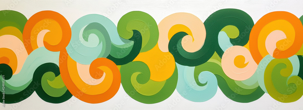 Poster bold colors and swirling patterns create vibrant retro wallpaper design. this artwork features mix o