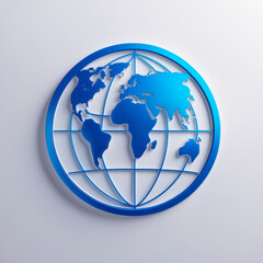 Global Network: Blue World Map in a Circular Frame with Grid Lines
