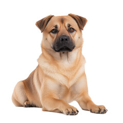 Adorable Light Brown Dog Sitting on White Background