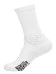 A single pink athletic sock designed for comfort and durability with ribbed texture, reinforced...