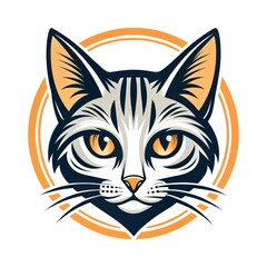 Serious Cartoon Cat Logo with White Fur and Orange Eyes
