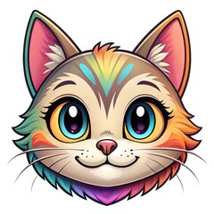 Cartoon Cat with Large, Expressive Eyes and Multicolored Fur