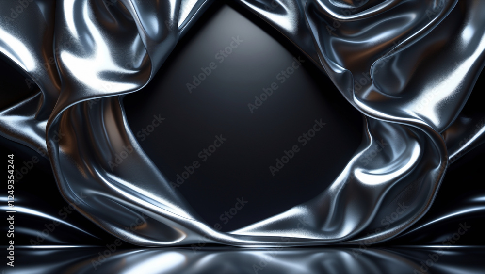 Poster elegant silver fabric draping with soft reflections and dark background