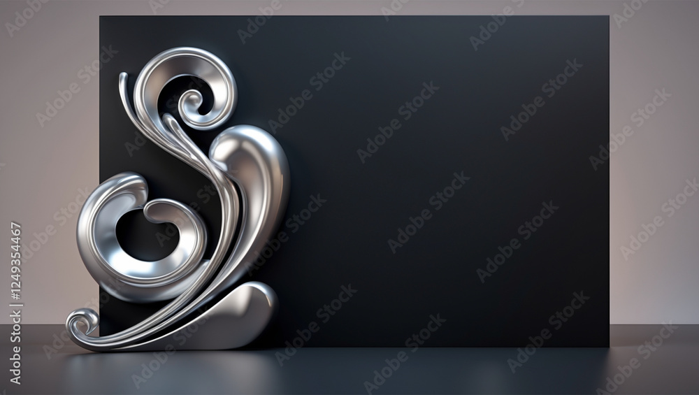 Poster elegant silver swirls on dark background with space for text or design