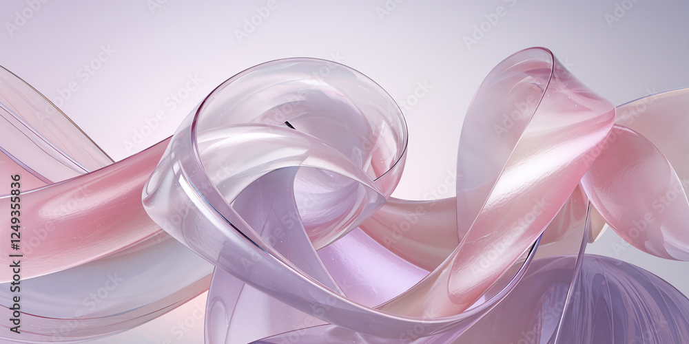 Poster an elegant abstract design with soft translucent pink and purple flowing shapes, representing modern