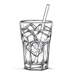 Line art drawing of a glass of iced drink