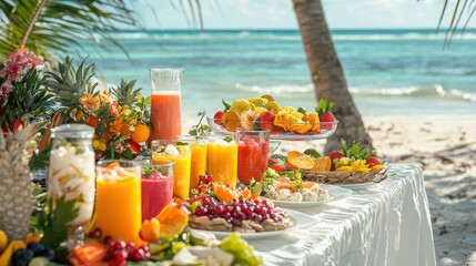 Refreshing Tropical Smoothies on Beach Table