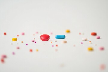 Assorted pills on white surface