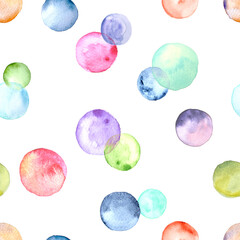Polka dot multicolored watercolor seamless pattern