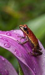 Obraz premium Red frog on a purple flower