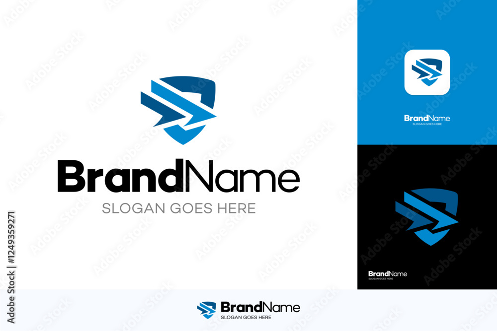 Poster shield cybersecurity logo designs, technology architecture icon concept, vector security analytic de