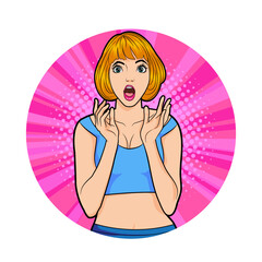 Avatar of woman or business person in various poses, circle background, pop art comics style