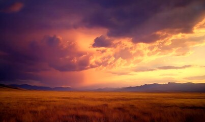 Fototapeta premium Sunset in the wide field 