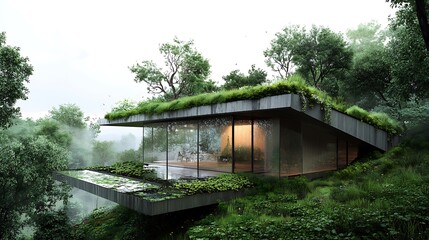 Fototapeta premium Modern Eco-Friendly House in Lush Forest