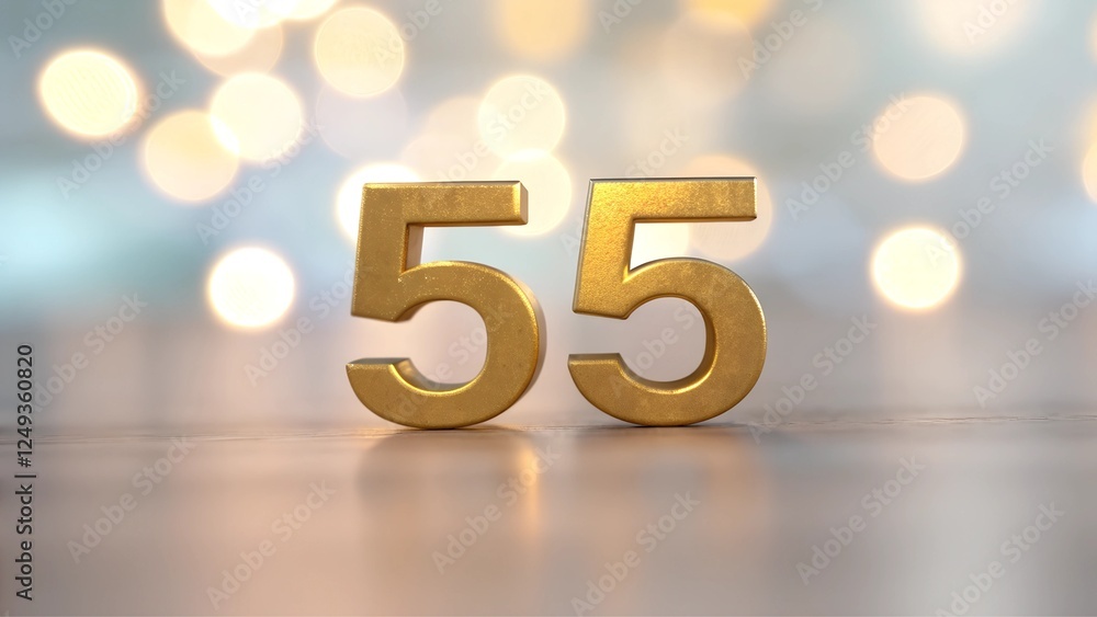 Poster golden number 55 with soft bokeh background